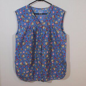 Vintage Women's Moon Dance Smock Top/Shirt Size Large Apples Grandma Pearl Snap